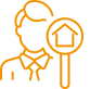 Recherche immobilière: Trouvez votre maison idéale facilement Icône d'un professionnel ou acheteur immobilier recherchant une maison à l'aide d'une loupe, symbolisant la prospection de propriétés.